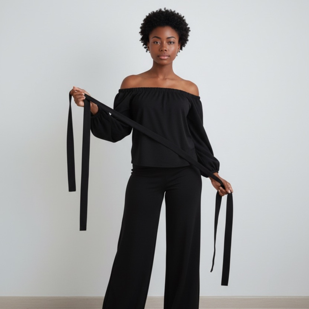 Elegant Black Off-Shoulder palazzo set